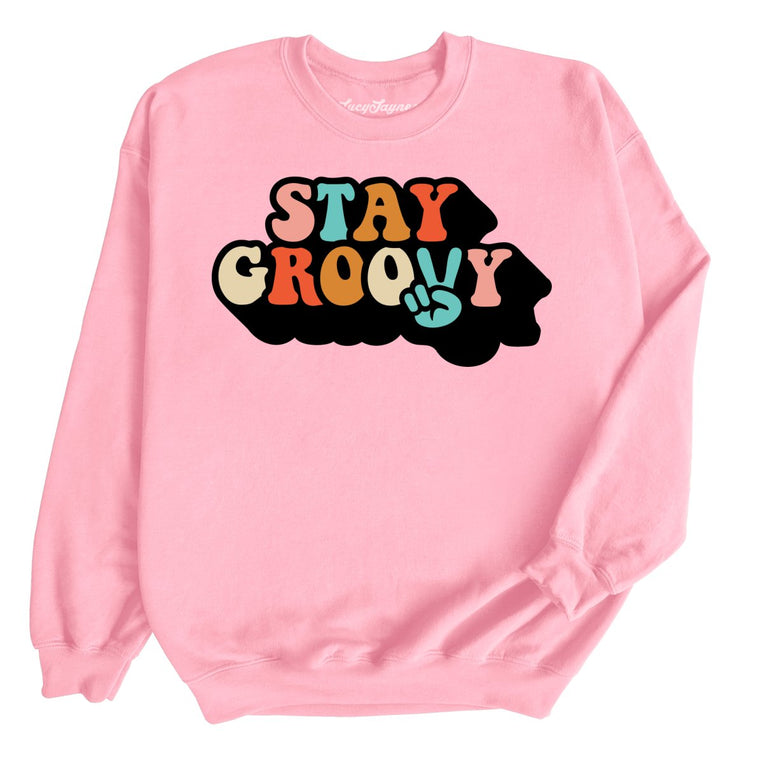 Stay Groovy Graphic Sweatshirt - Light Pink