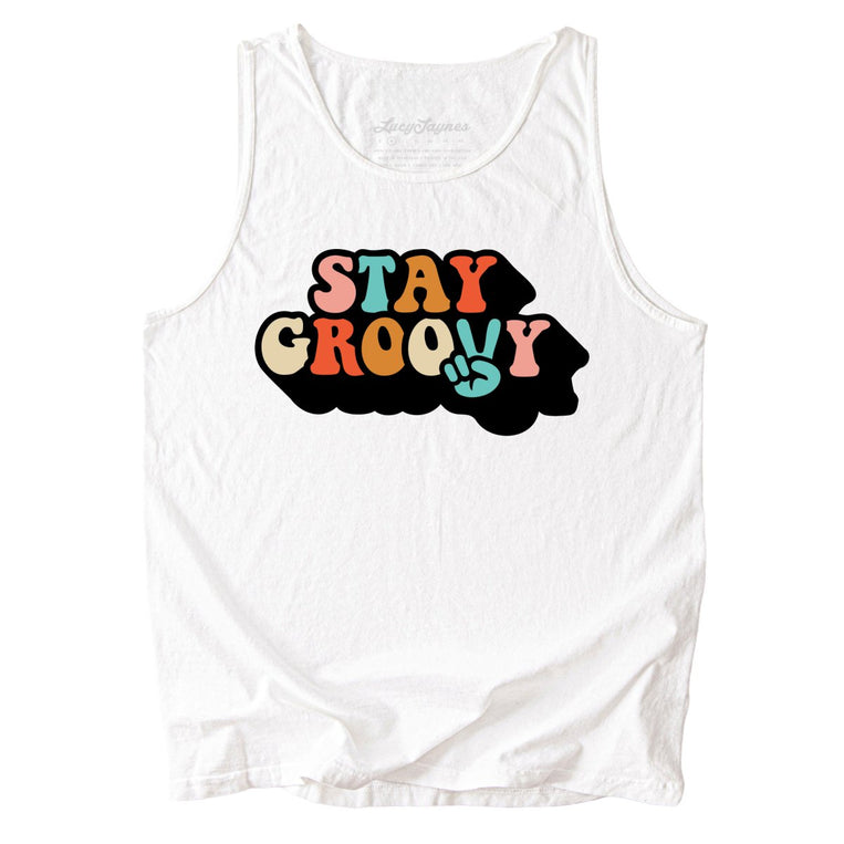 Stay Groovy Comfort Colors Graphic Tank Top - White