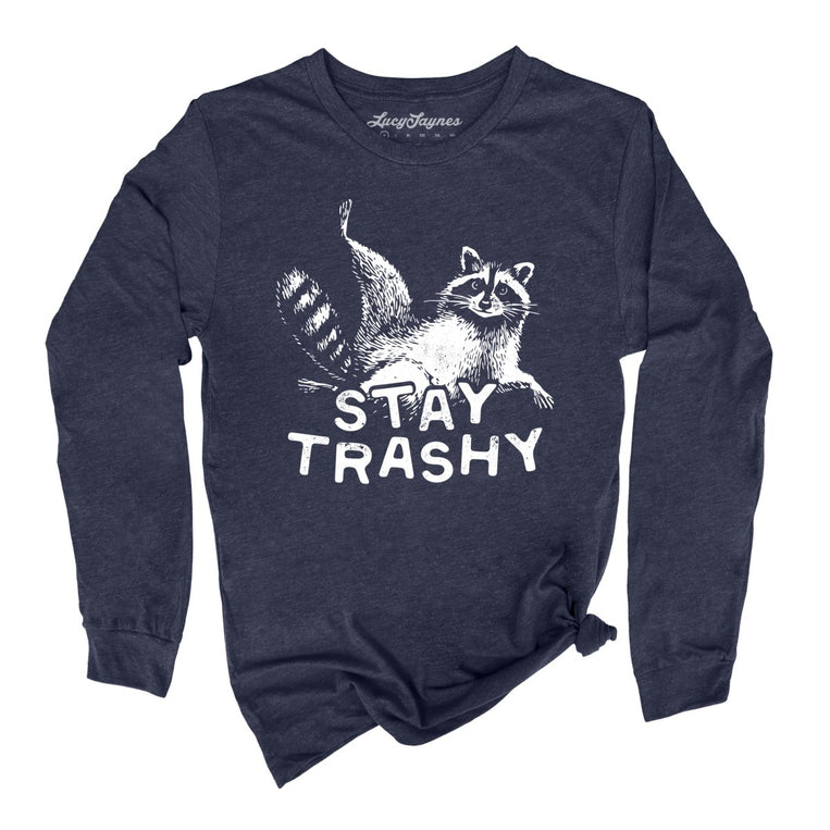 Stay Trashy Graphic Long Sleeve Tee - Heather Navy