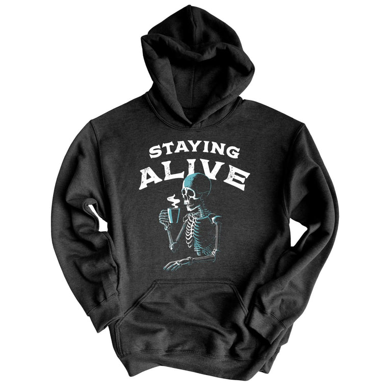 Staying Alive Graphic Hoodie - Charcoal Heather