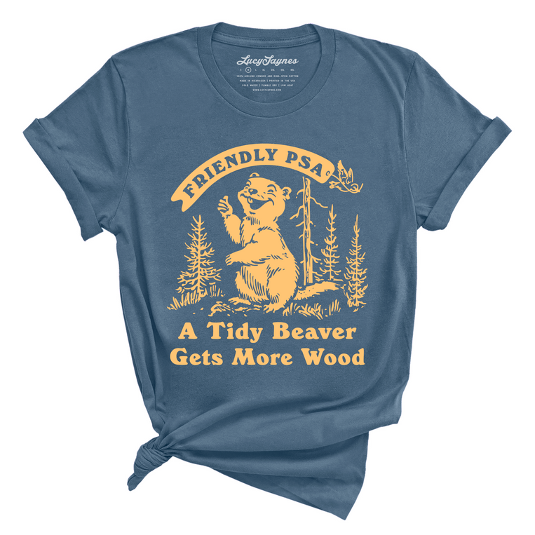 A Tidy Beaver Gets More Wood Graphic Tee - Steel Blue