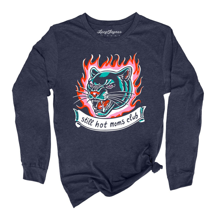 Still Hot Moms Club Graphic Long Sleeve Tee - Heather Navy