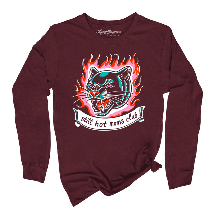 Still Hot Moms Club Graphic Long Sleeve Tee - Maroon