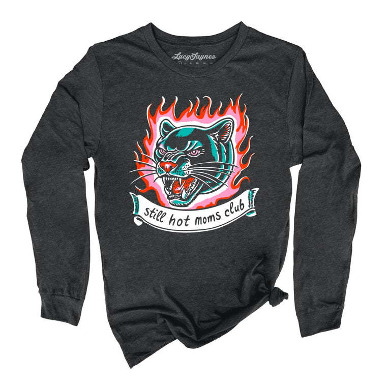 Still Hot Moms Club Graphic Long Sleeve Tee - Dark Grey Heather
