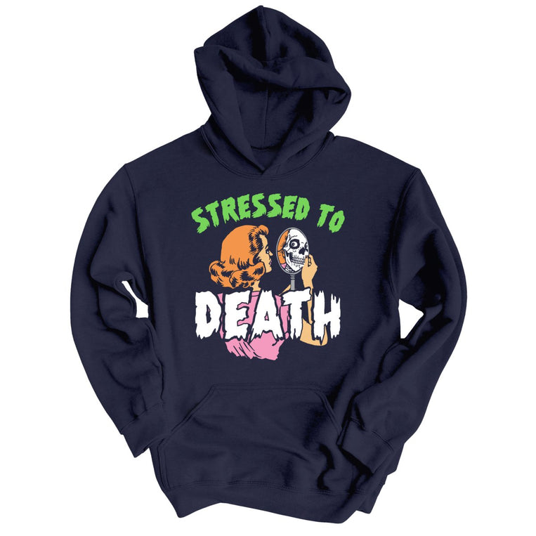 Stressed To Death Graphic Hoodie - Classic Navy