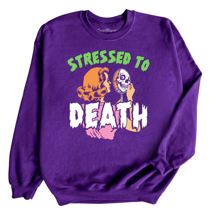 Stressed To Death Graphic Sweatshirt - Purple