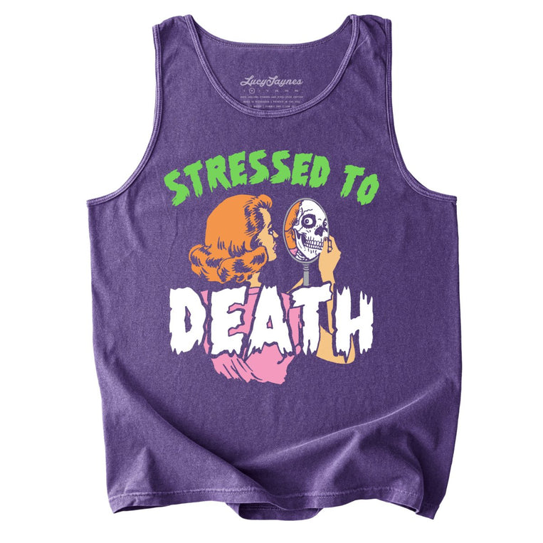 Stressed To Death Comfort Colors Graphic Tank Top - Grape