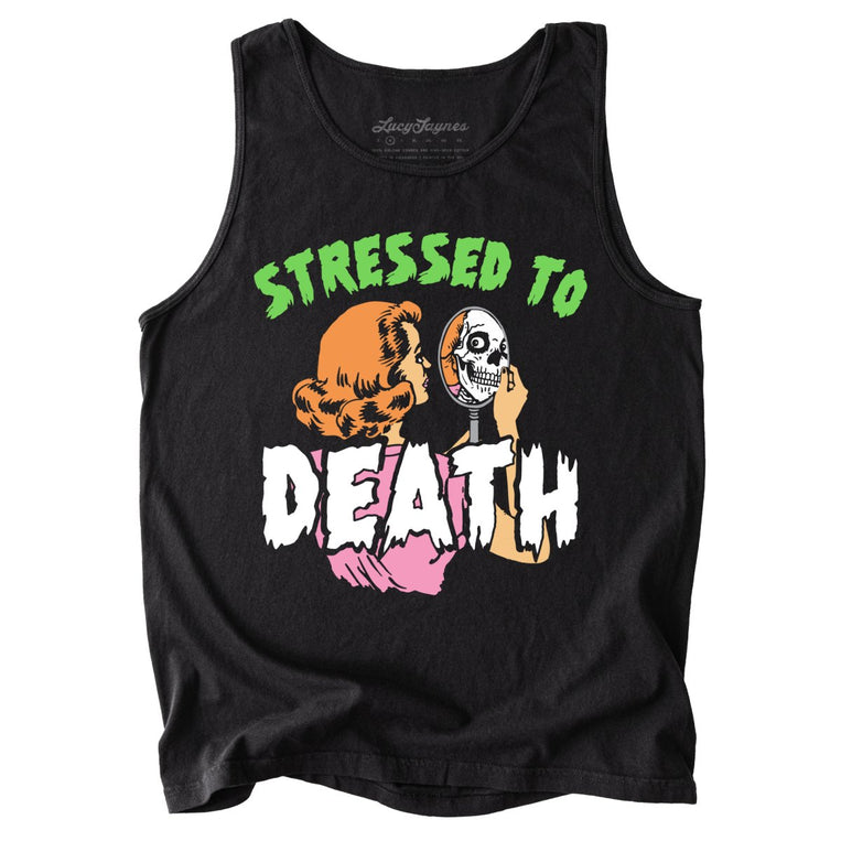 Stressed To Death Comfort Colors Graphic Tank Top - Black