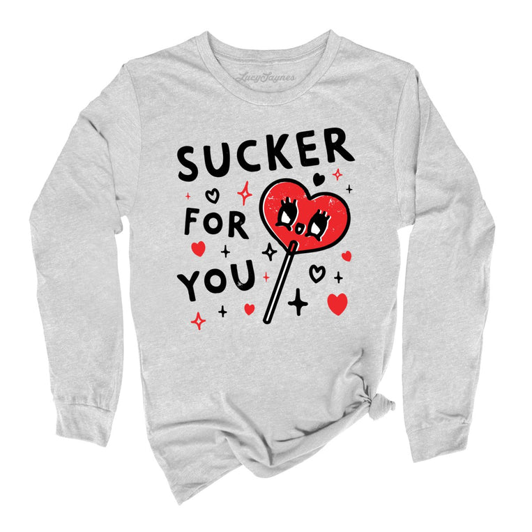 Sucker For You Graphic Long Sleeve Tee - Athletic Heather