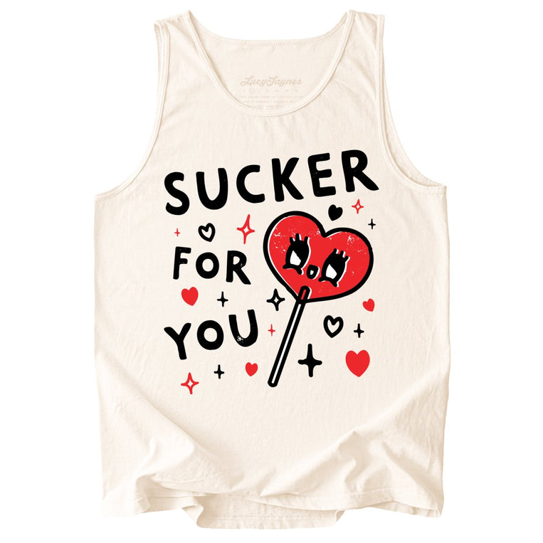 Sucker For You Comfort Colors Graphic Tank Top - Ivory