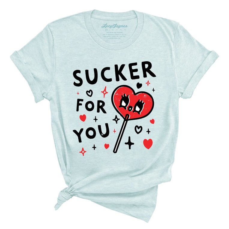 Sucker For You Graphic Tee - Heather Ice Blue