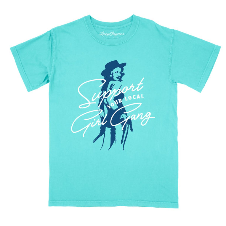 Support Your Local Girl Gang Comfort Colors Graphic Tee - Lagoon Blue