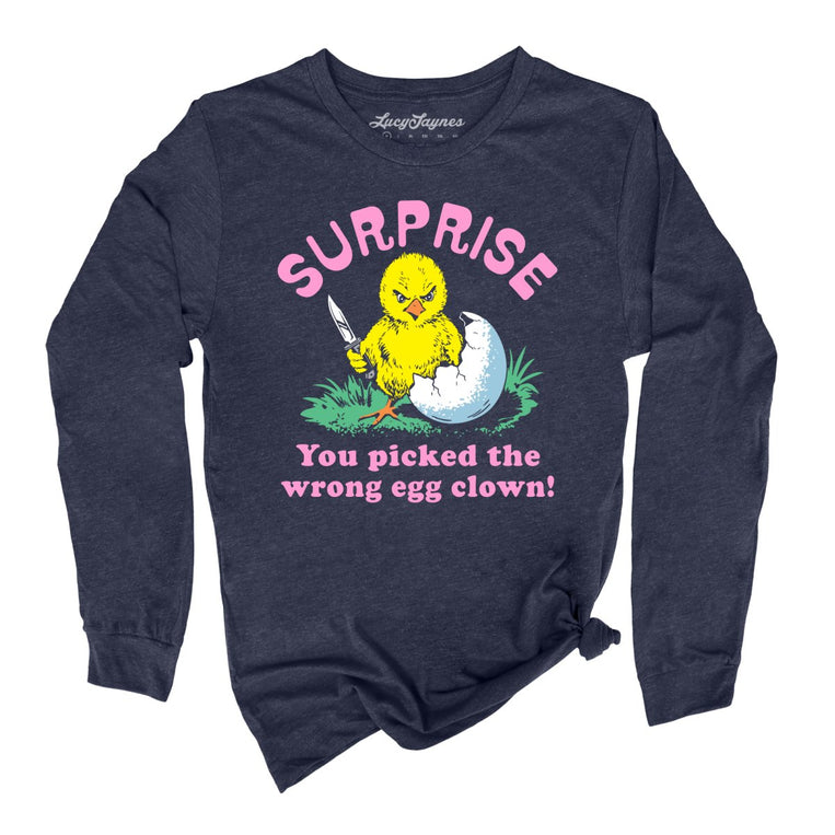 Surprise You Picked The Wrong Egg Graphic Long Sleeve Tee - Heather Navy