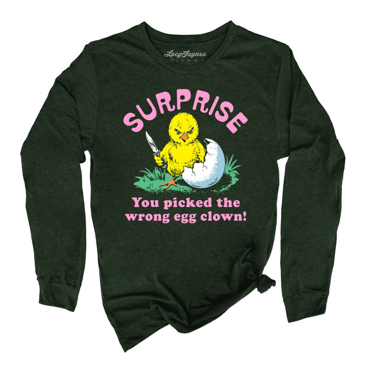 Surprise You Picked The Wrong Egg Graphic Long Sleeve Tee - Heather Forest