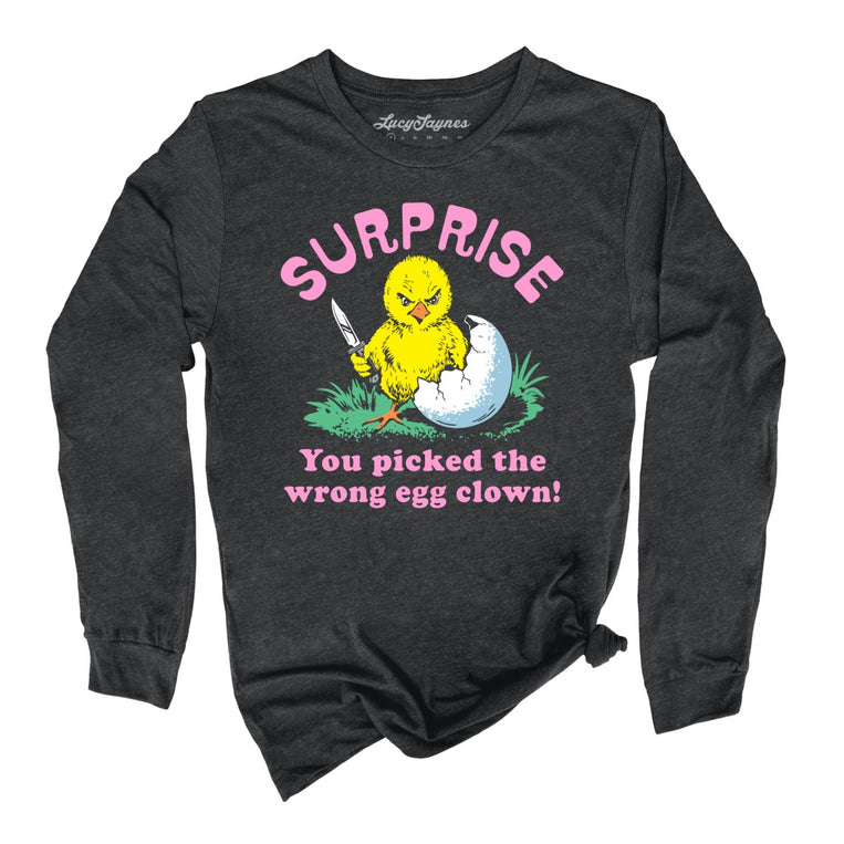 Surprise You Picked The Wrong Egg Graphic Long Sleeve Tee - Dark Grey Heather