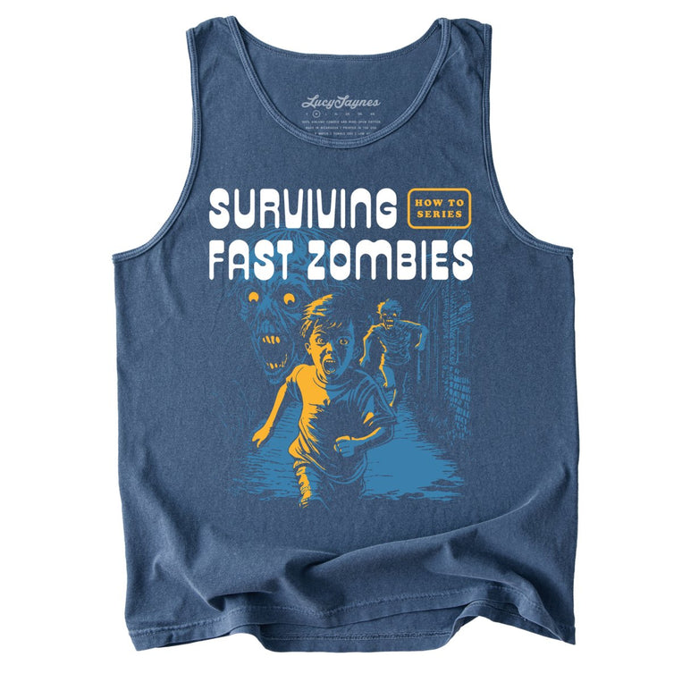 Surviving Fast Zombies Comfort Colors Graphic Tank Top - Denim