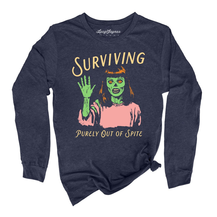 Surviving Purely Out Of Spite Graphic Long Sleeve Tee - Heather Navy