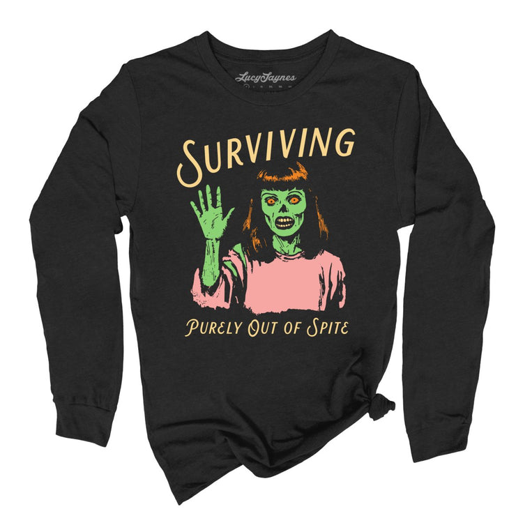 Surviving Purely Out Of Spite Graphic Long Sleeve Tee - Black