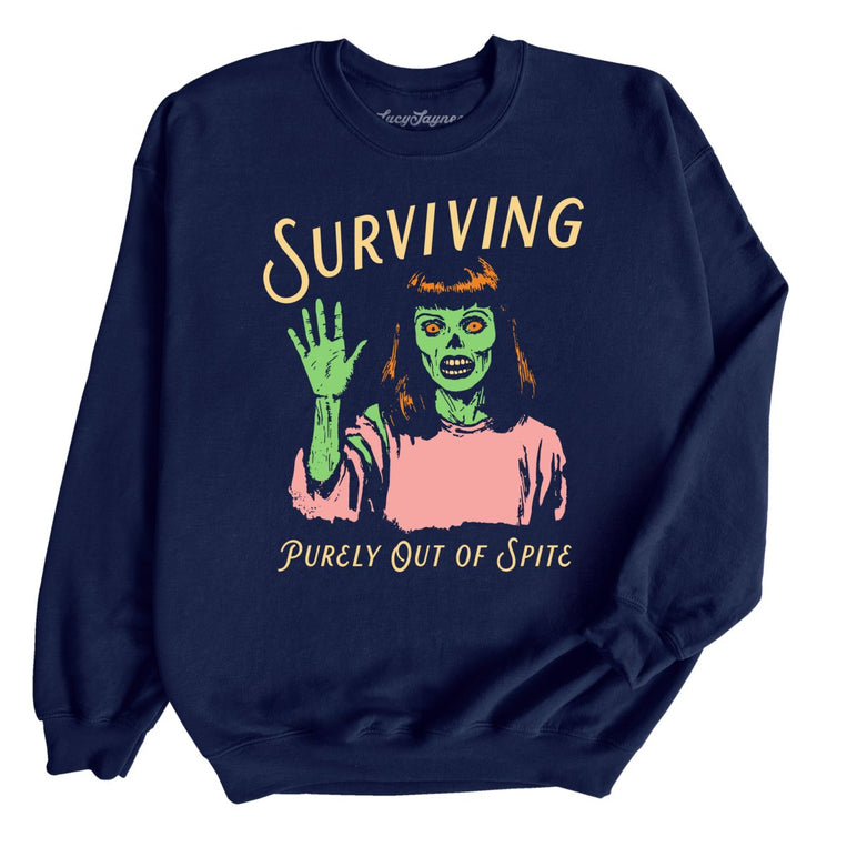 Surviving Purely Out Of Spite Graphic Sweatshirt - Navy