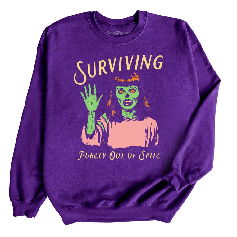 Surviving Purely Out Of Spite Graphic Sweatshirt - Purple