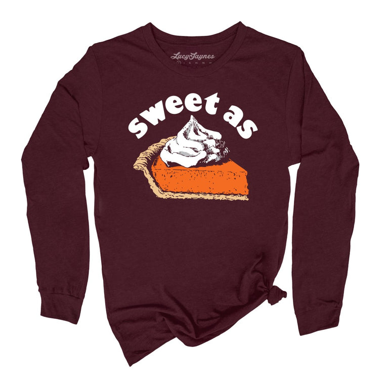 Sweet As Pumpkin Pie Graphic Long Sleeve Tee - Heather Maroon