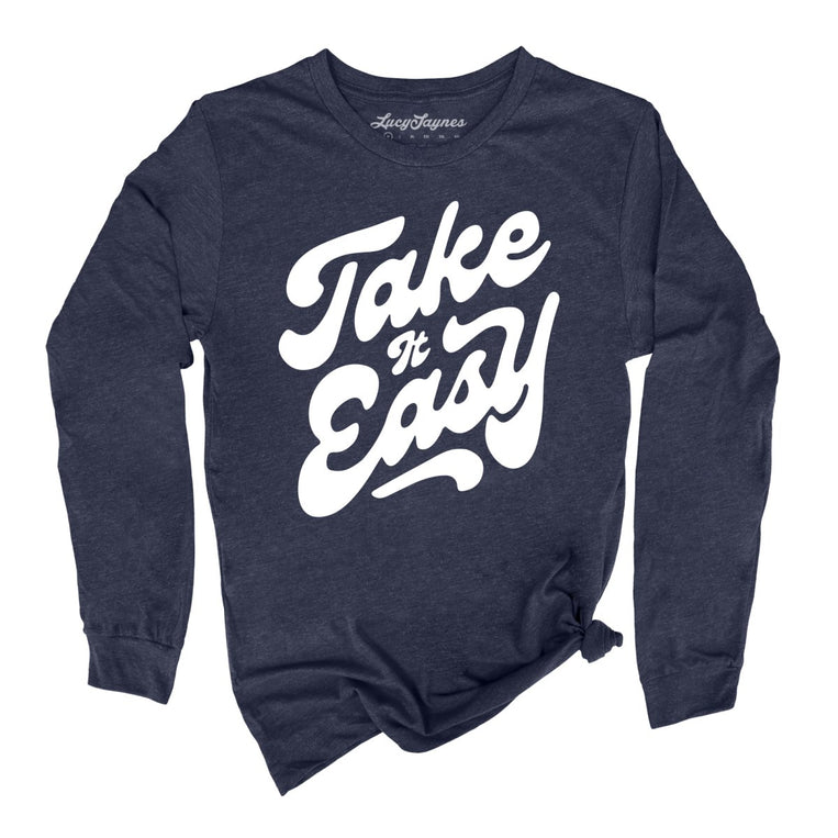 Take it Easy Graphic Long Sleeve Tee - Heather Navy