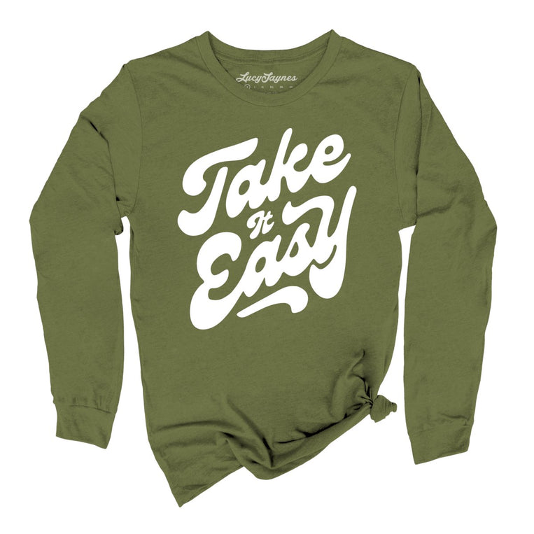 Take it Easy Graphic Long Sleeve Tee - Olive