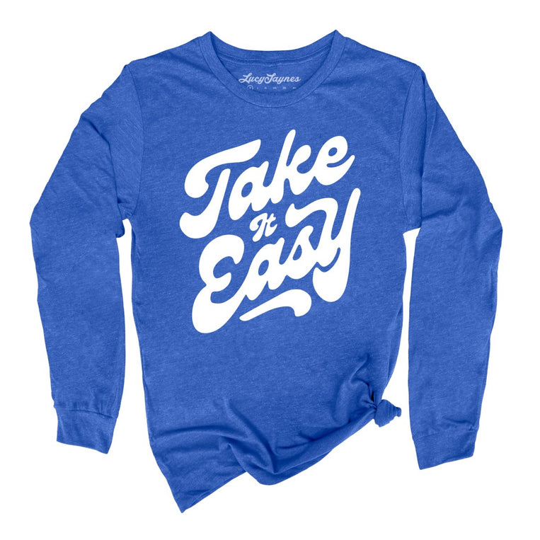 Take it Easy Graphic Long Sleeve Tee - Heather True Royal