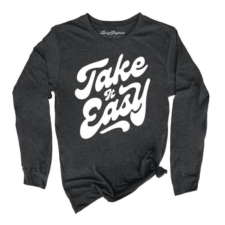 Take it Easy Graphic Long Sleeve Tee - Dark Grey Heather