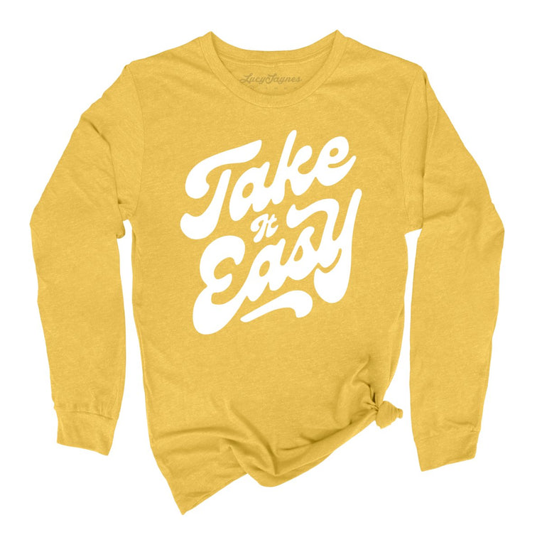 Take it Easy Graphic Long Sleeve Tee - Heather Yellow Gold