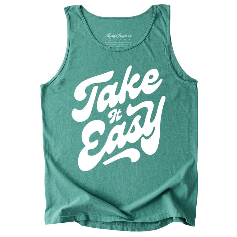 Take it Easy Comfort Colors Graphic Tank Top - Light Green