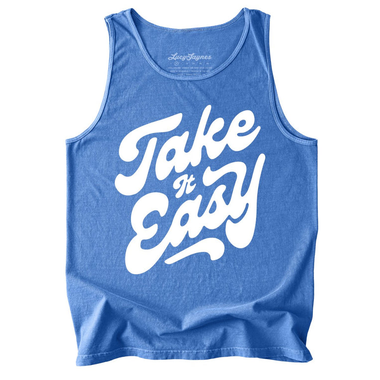 Take it Easy Comfort Colors Graphic Tank Top - Flo Blue
