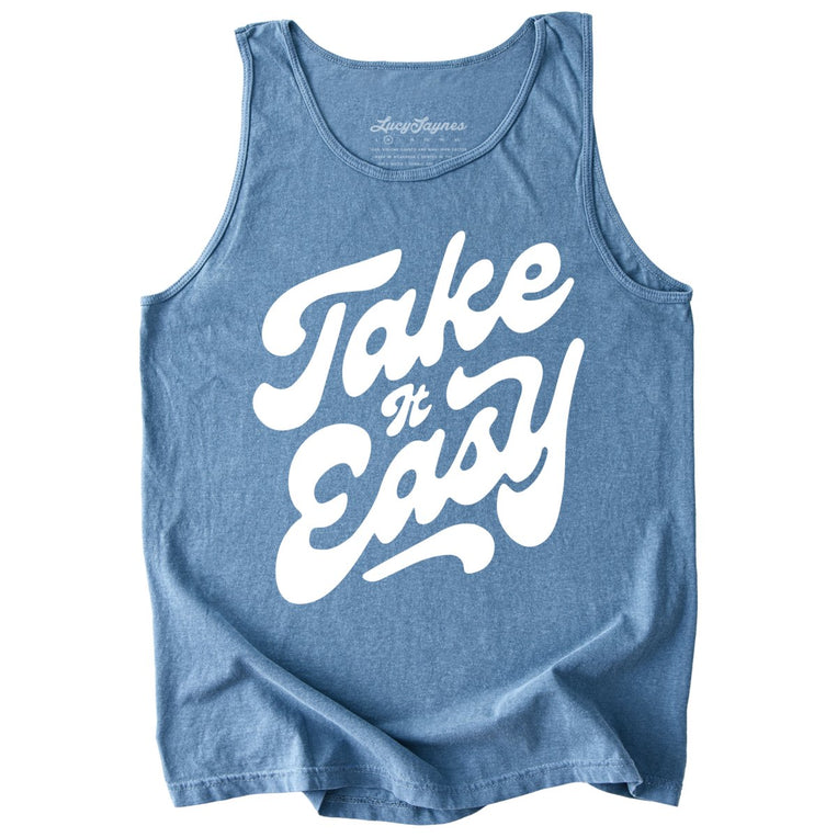Take it Easy Comfort Colors Graphic Tank Top - Blue Jean