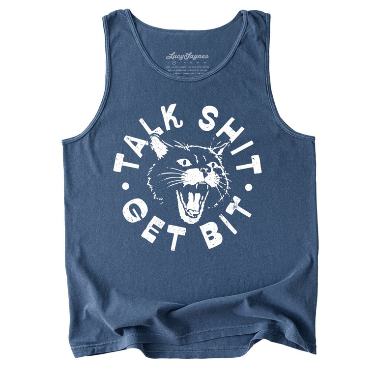 Talk Shit Get Bit Comfort Colors Graphic Tank Top - Denim