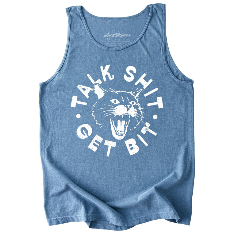 Talk Shit Get Bit Comfort Colors Graphic Tank Top - Blue Jean