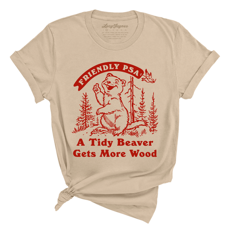 A Tidy Beaver Gets More Wood Graphic Tee - Tan