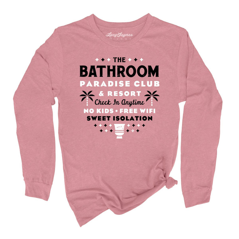 The Bathroom Paradise Club Graphic Long Sleeve Tee - Heather Mauve