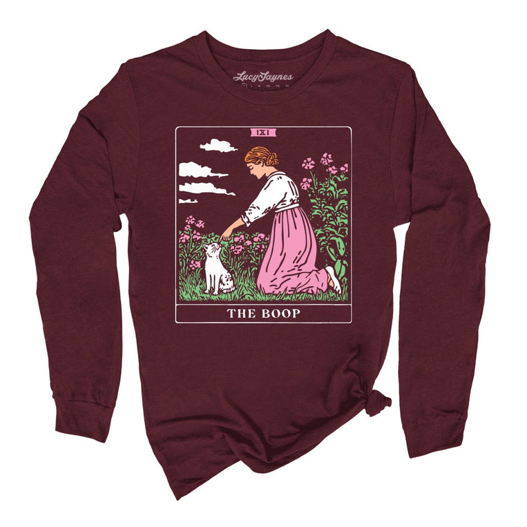 The Boop Tarot Card Graphic Long Sleeve Tee - Maroon