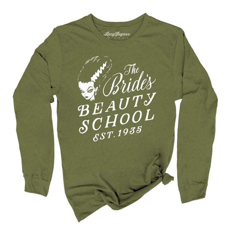 The Bride's Beauty School Graphic Long Sleeve Tee - Olive