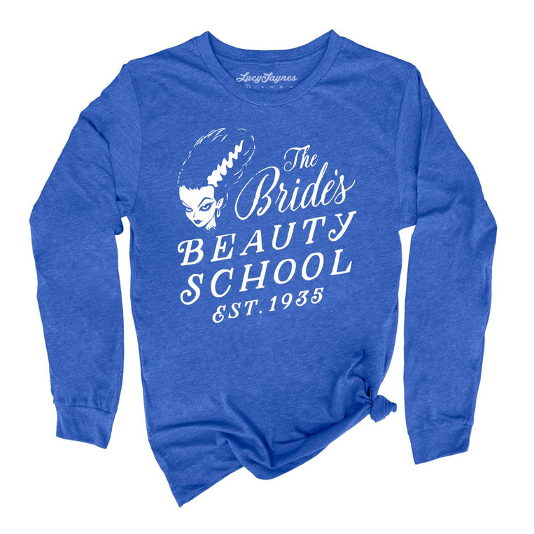 The Bride's Beauty School Graphic Long Sleeve Tee - Heather True Royal