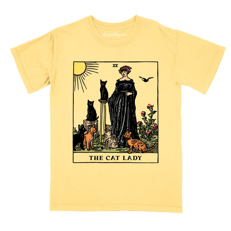 The Cat Lady Tarot Card Comfort Colors Graphic Tee - Butter