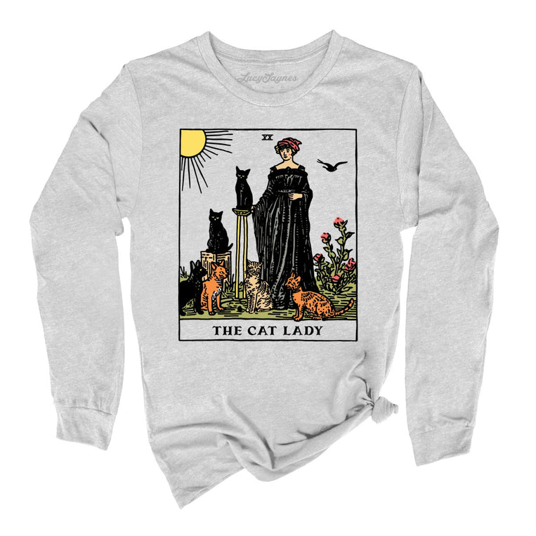 The Cat Lady Tarot Card Graphic Long Sleeve Tee - Athletic Heather