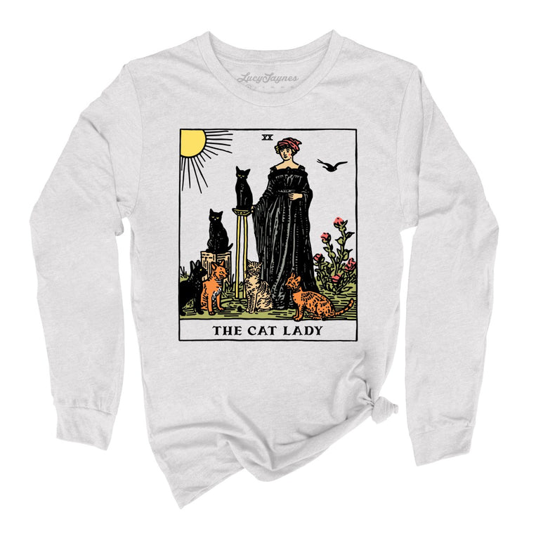 The Cat Lady Tarot Card Graphic Long Sleeve Tee - Ash