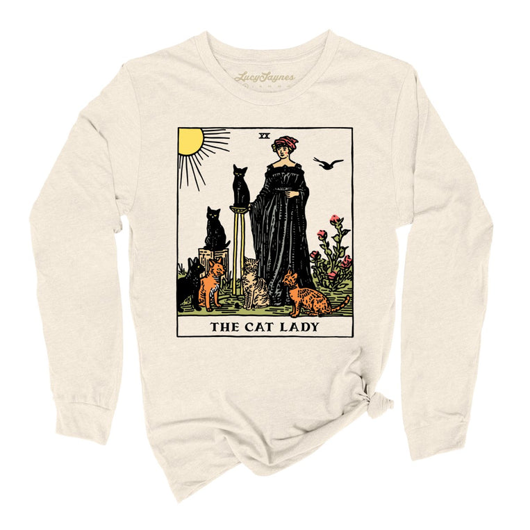 The Cat Lady Tarot Card Graphic Long Sleeve Tee - Natural