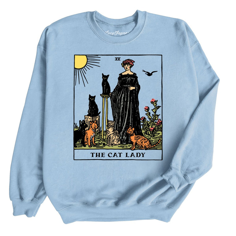 The Cat Lady Tarot Card Graphic Sweatshirt - Light Blue