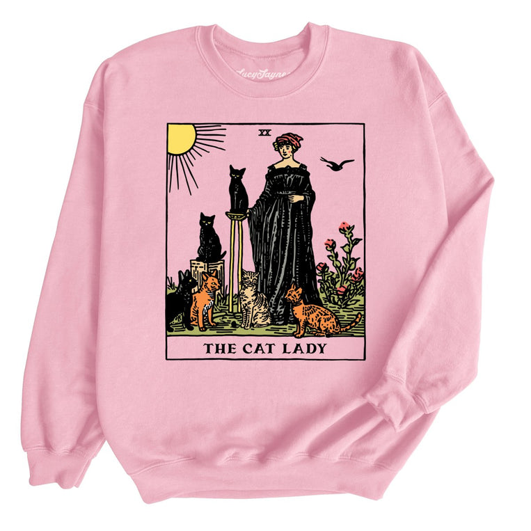 The Cat Lady Tarot Card Graphic Sweatshirt - Light Pink