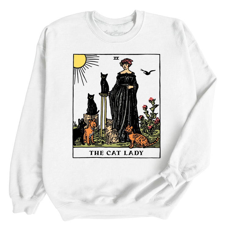 The Cat Lady Tarot Card Graphic Sweatshirt - White
