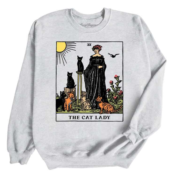The Cat Lady Tarot Card Graphic Sweatshirt - Ash