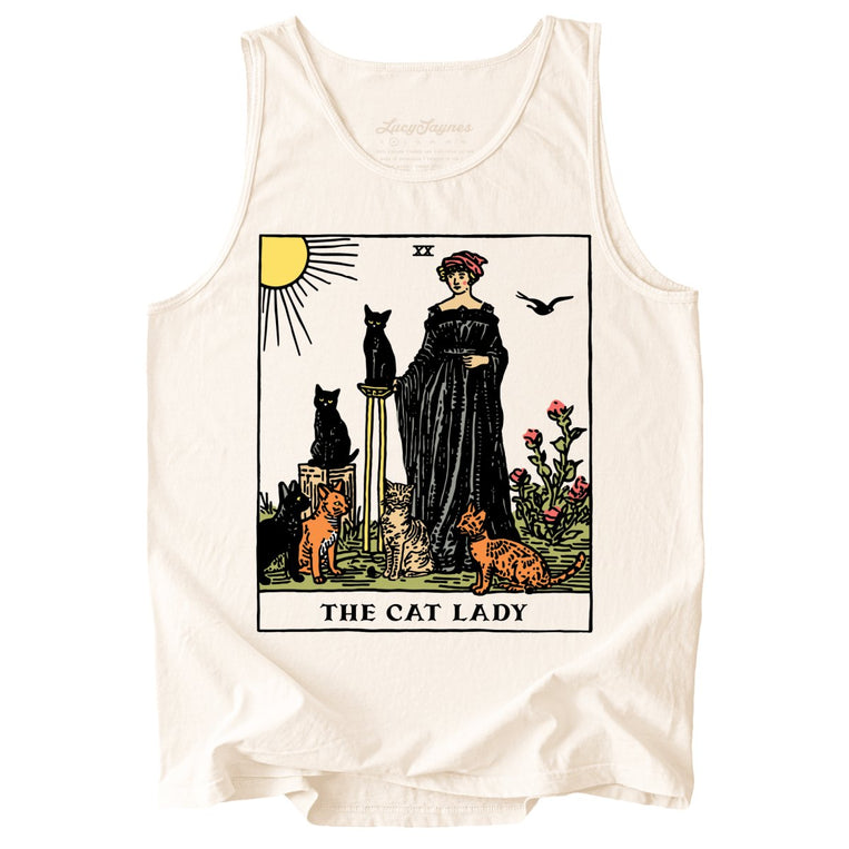 The Cat Lady Tarot Card Comfort Colors Graphic Tank Top