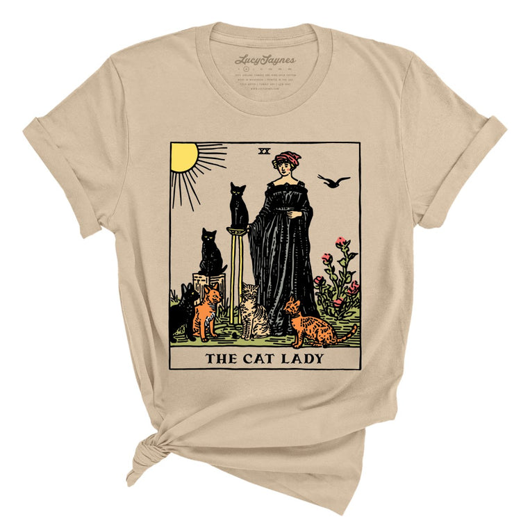 The Cat Lady Tarot Card Graphic Tee - Tan